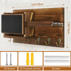 Decorative Key Hanging Rack with 8 Hooks – Easy Install Natural Wooden Key and Mail Holder for Wall Mount – Sunglasses Wallet Holder Entryway Decor with Shelf and Chalkboard (Brown)