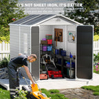 CDCASA 8x6 FT Resin Storage Shed, Large Waterproof Outdoor Sheds with Floor & Lockable Door & Vents, Outside Plastic Tool Shed for Backyard, Patio, Poolside, Cabinet