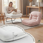 Saucer Chair, Small Foldable Floor Chair, PU Leather | Folding Adjustable Backrest, Bedroom, Living Room, Dorm, Small Spaces Apartment, Adults, White