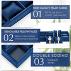 Henoyso 2 Pieces 12 Grid Velvet Watch Tray Jewelry Organizer Stackable Watch Bracelet Bangle Display Holder Adjustable Pillow(Blue)