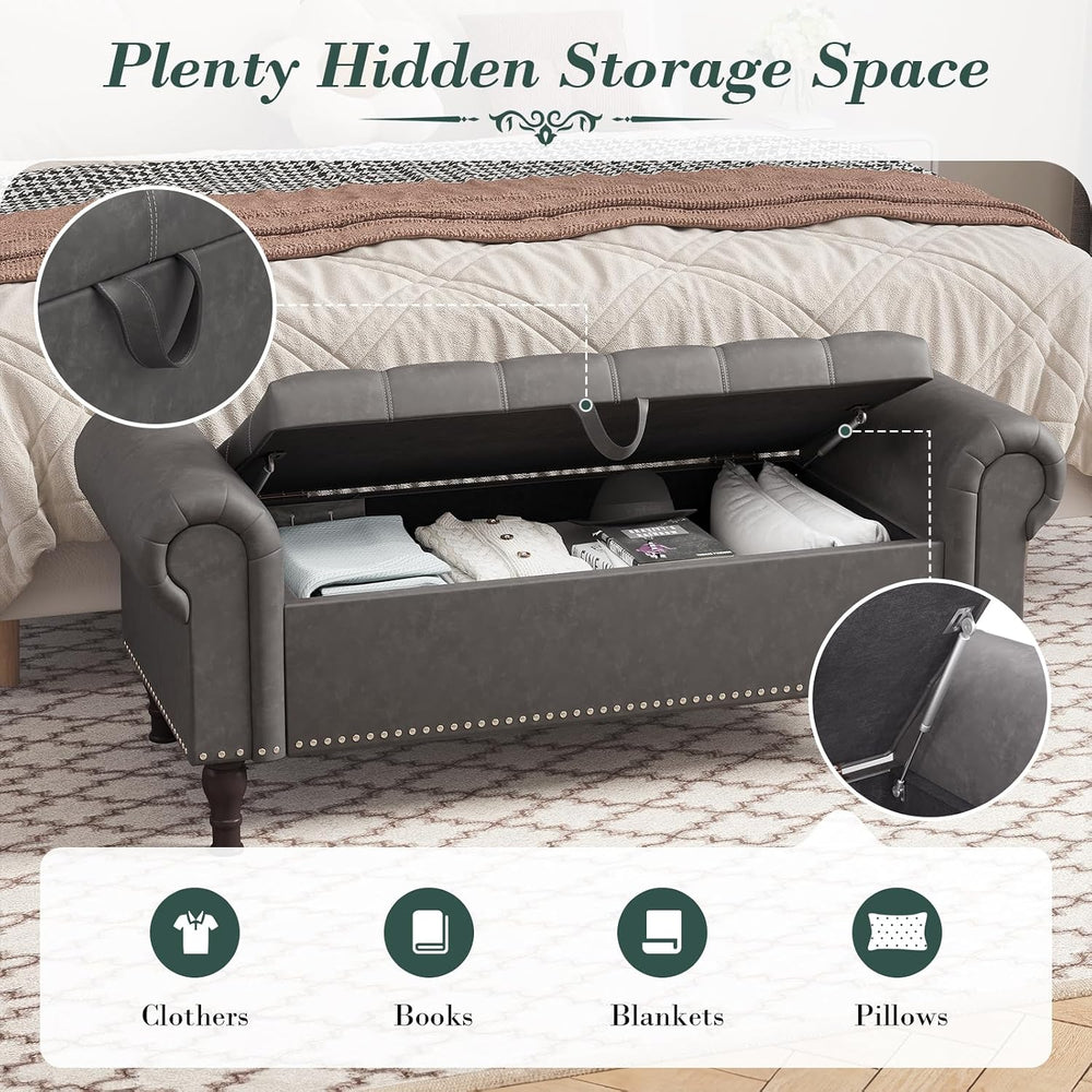 Apicizon 51” Bench with Storage, Upholstered Tufted Button Bedroom Bench with...