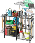 T3 Garden Tool Organizer（With 6 Shelves and 3 PP Panel）Heavy Duty Garage Tool Storage for Yard，Shed and Lawn，Freestanding Tool Organizers and Storage UP to 80 Tools，Black with Anti-Tip Device