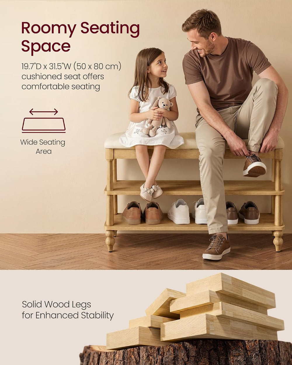 VASAGLE Mariel Collection - Shoe Bench, Wooden Entryway Bench with Padded Sea...