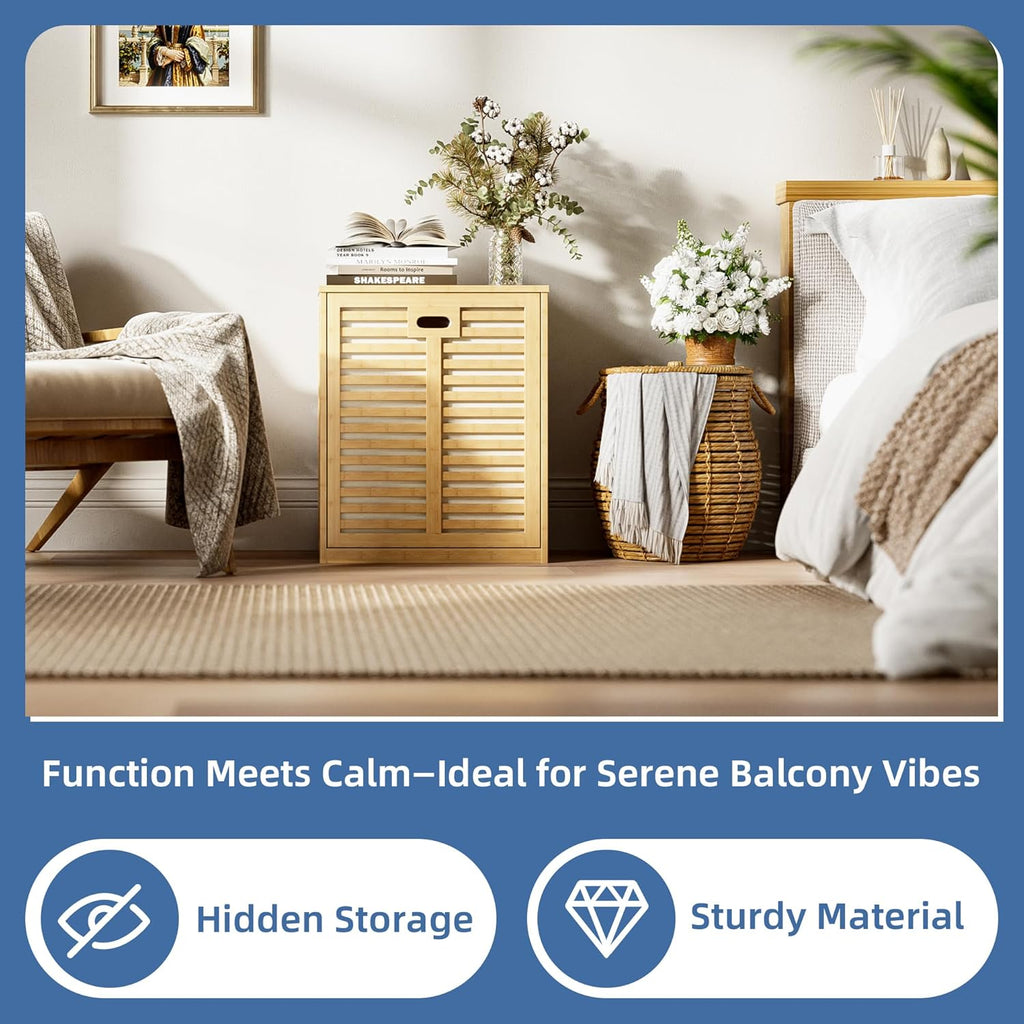 HITNET Tilt Out Laundry Hamper, Bamboo Laundry Cabinet with Hidden Removable Basket, Freestanding Clothes Storage organizer for Bedroom, Bathroom, Living Room, Natural