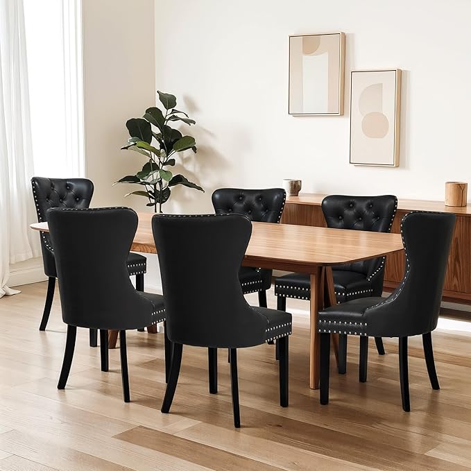 SyMax Dining Chairs Set of 8, Faux Leather Parson Dining Room Chairs, High-End Tufted Kitchen Side Chairs for Dining Room, Living Room, Black, 8PCS