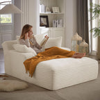 67 Inch Oversized Chaise Lounge Sofa Chair Indoor with 2 Pillows & Armrest, Comfy Upholstered Corduroy Single Sleeper Sofa Chair Bed for Living Room & Bedroom, No Assembly Required (White)