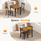 Zevemomo 3-Piece Dining Table Set, Dining Table for 2, Small Table and Chairs Set of 2, Breakfast Nook Table Set with 2 Curved Backrest Chairs, for Small Spaces & Apartment-Brown