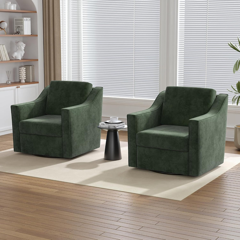 Swivel Accent Chairs Set of 2, 360° Swivel Armchairs with Deep Seat, Green | ...