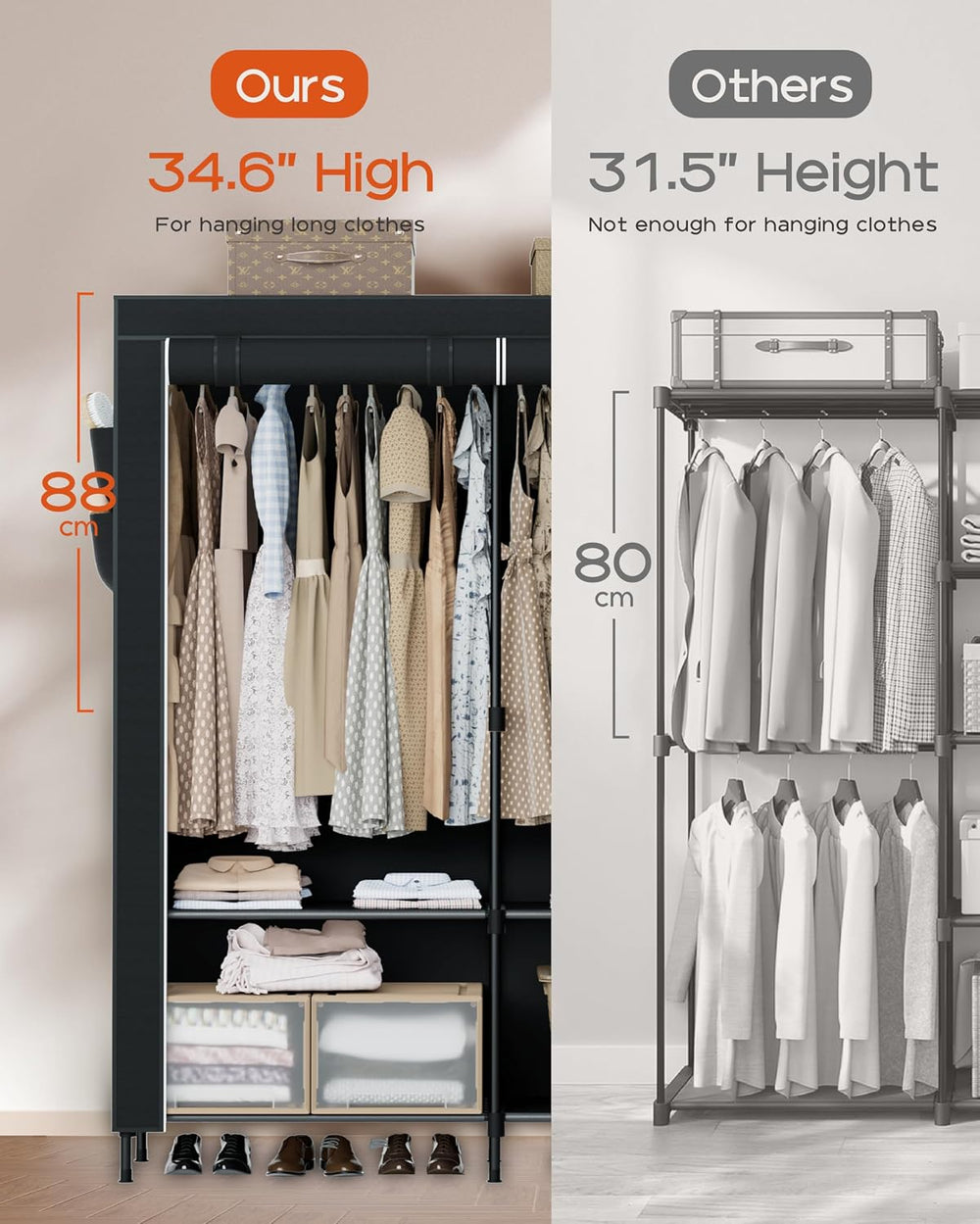 CASAMAYA Portable Closet, 54.3 Inch Large Capacity Wardrobe Closet with Cover...