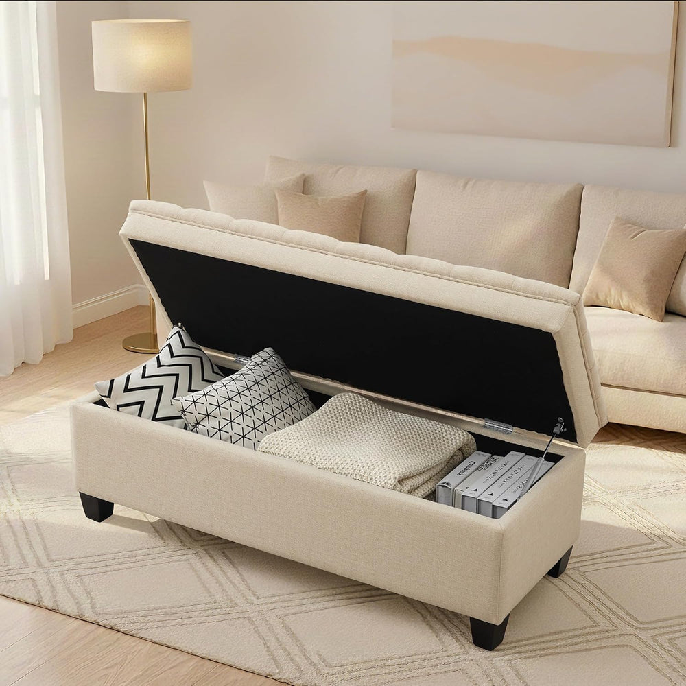 50" Storage Ottoman Bench, Rectangular End of Storage Bench, Upholstered...