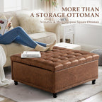 36" Large Square Ottoman with Storage, Tufted Upholstered Storage Ottoman with Lift Top & Solid Legs for Bedroom Room, Extra Large Coffee Tables Bench for Living Room as Footstool (Brown)