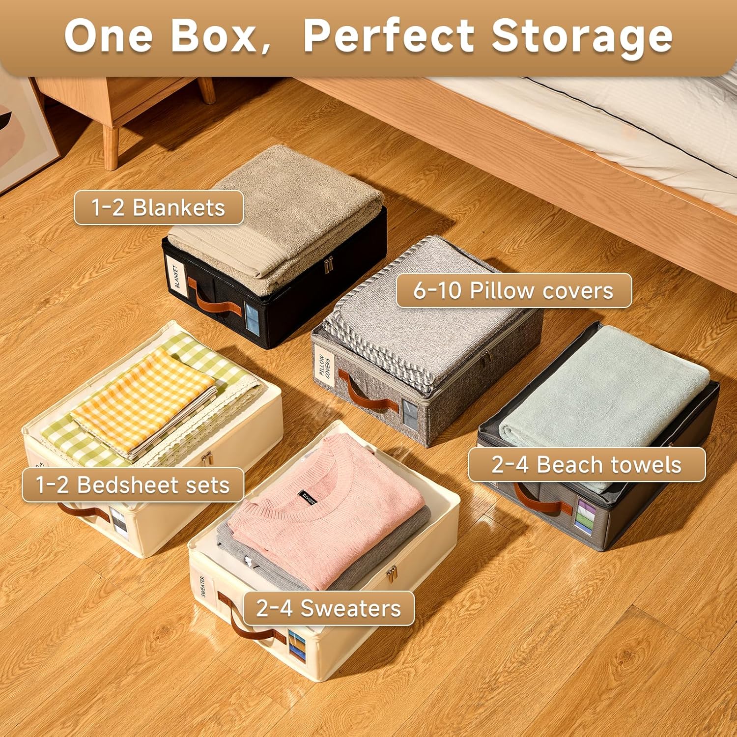 Bed Sheet Organizer 8 Pack, No Insects Entry Bedding Storage Box with Zipper, Label, Handle, Window, Linen Closet Organizers and Storage for Sheet Set, Clothing, Duvet Covers, Toys