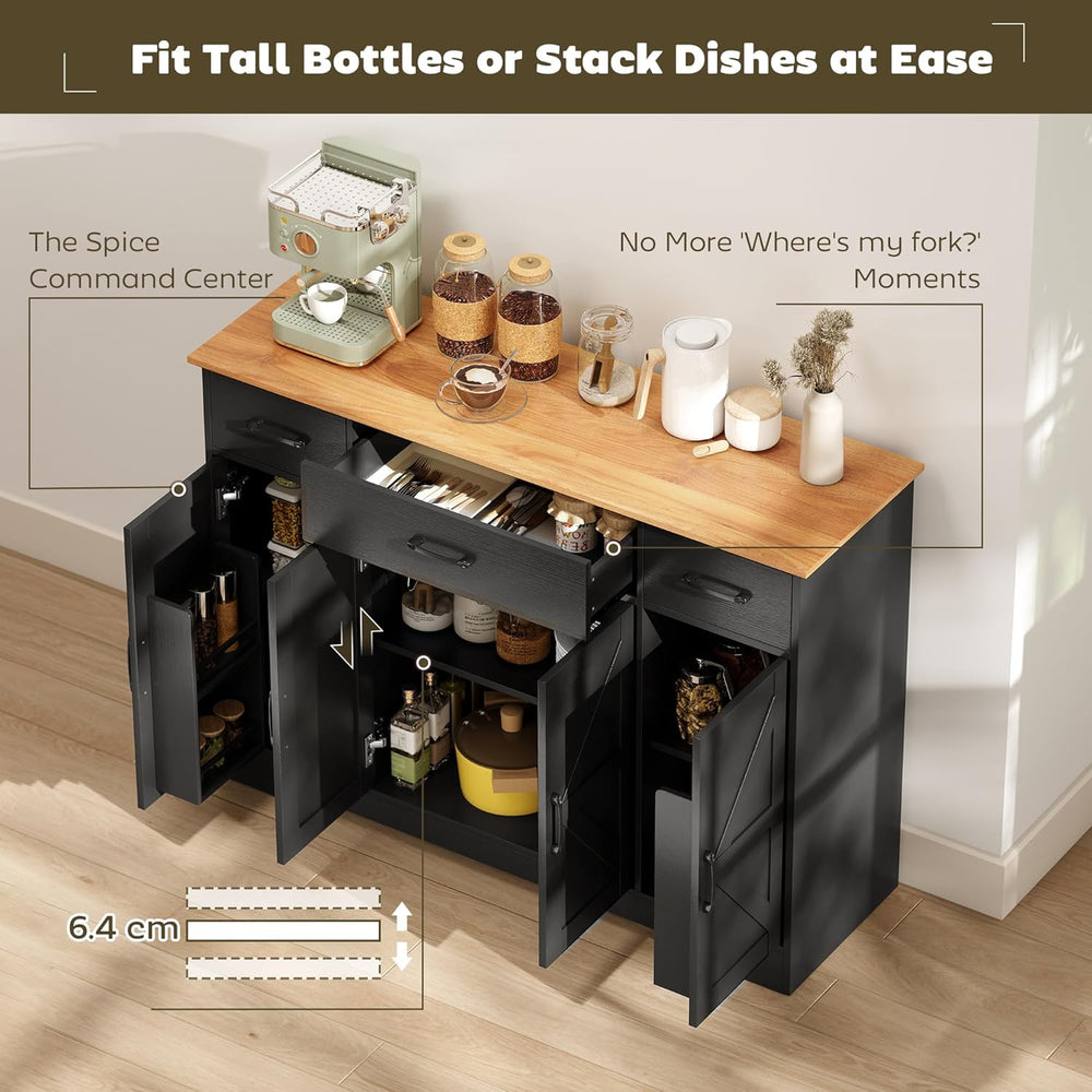 HOMCOM 47" Sideboard Buffet Cabinet, Farmhouse Credenza with Soft-Close ...
