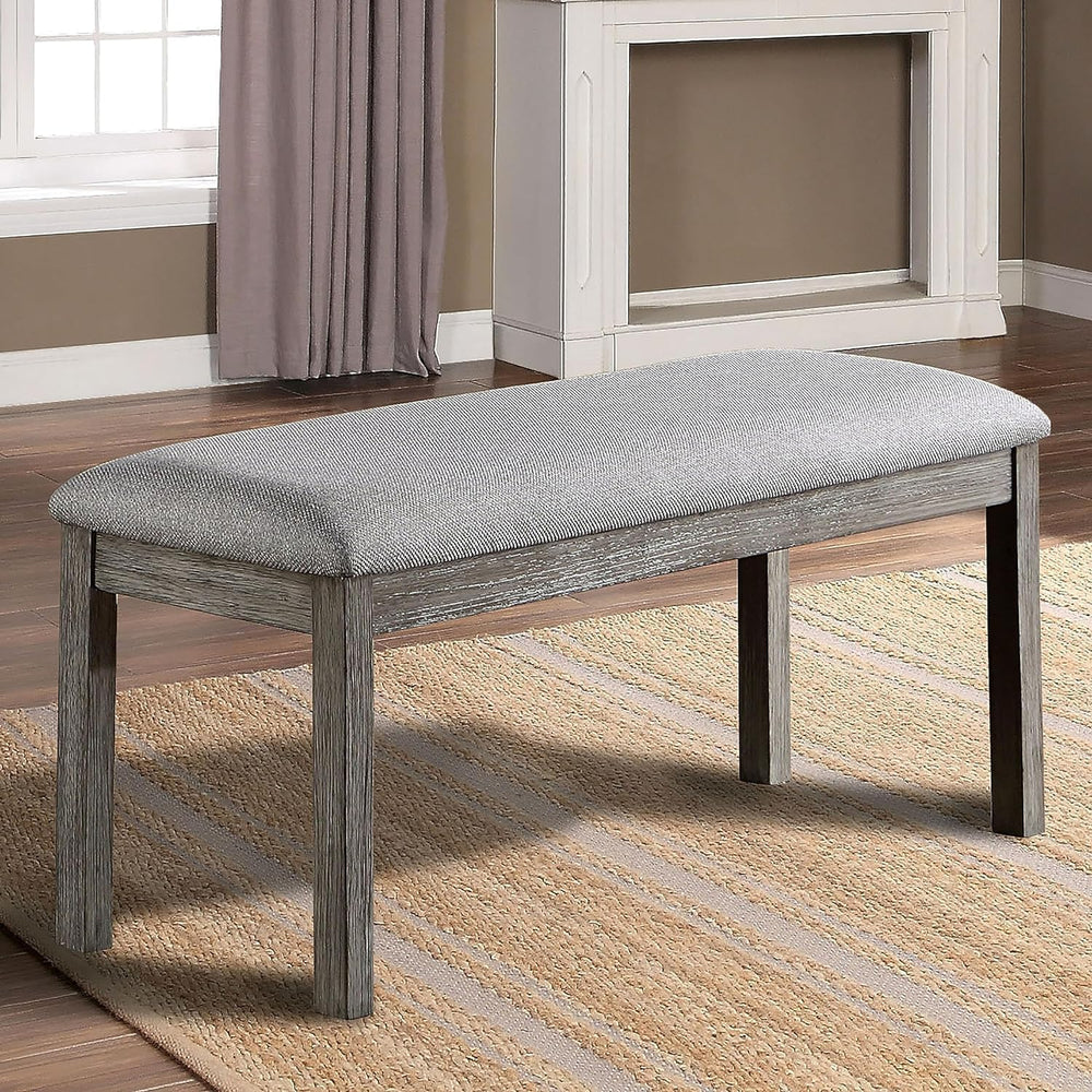 Furniture of America Jorvik Farmhouse Fabric Upholstered Bench with Wood Legs...