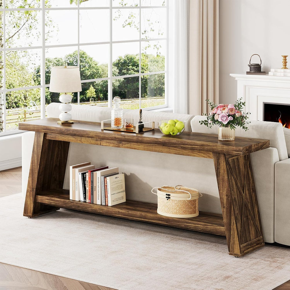 70.9" Extra Long Entryway Table, Farmhouse Wood Console Table with Stora...
