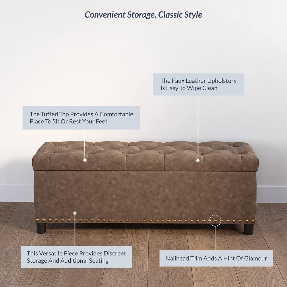 BELLEZE Storage Ottoman, Tufted Ottoman with Close Hinge, Foot Rest for Livin...