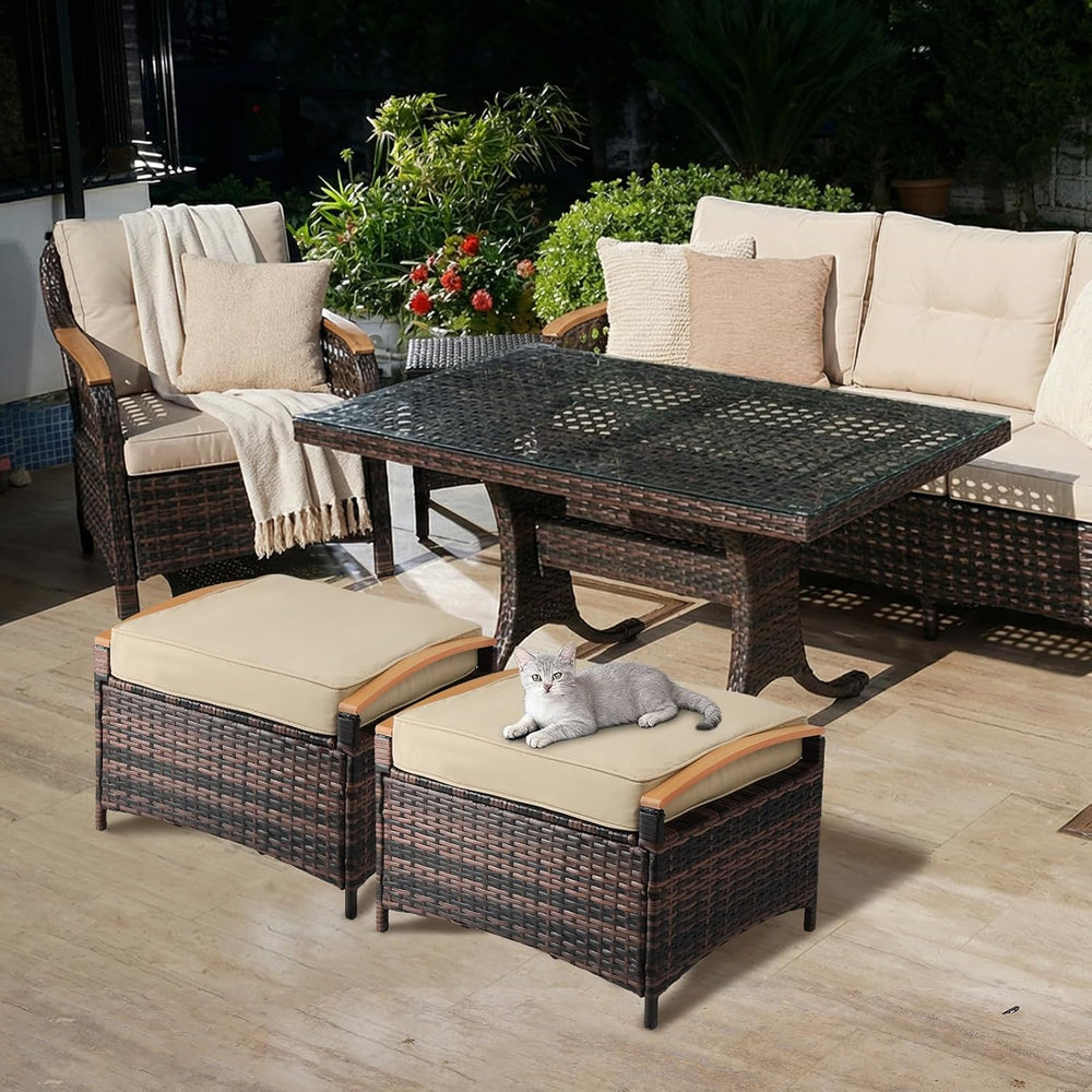 VINGLI 2 Pieces Rattan Ottoman with Storage, Wicker Patio Furniture w/Removab...