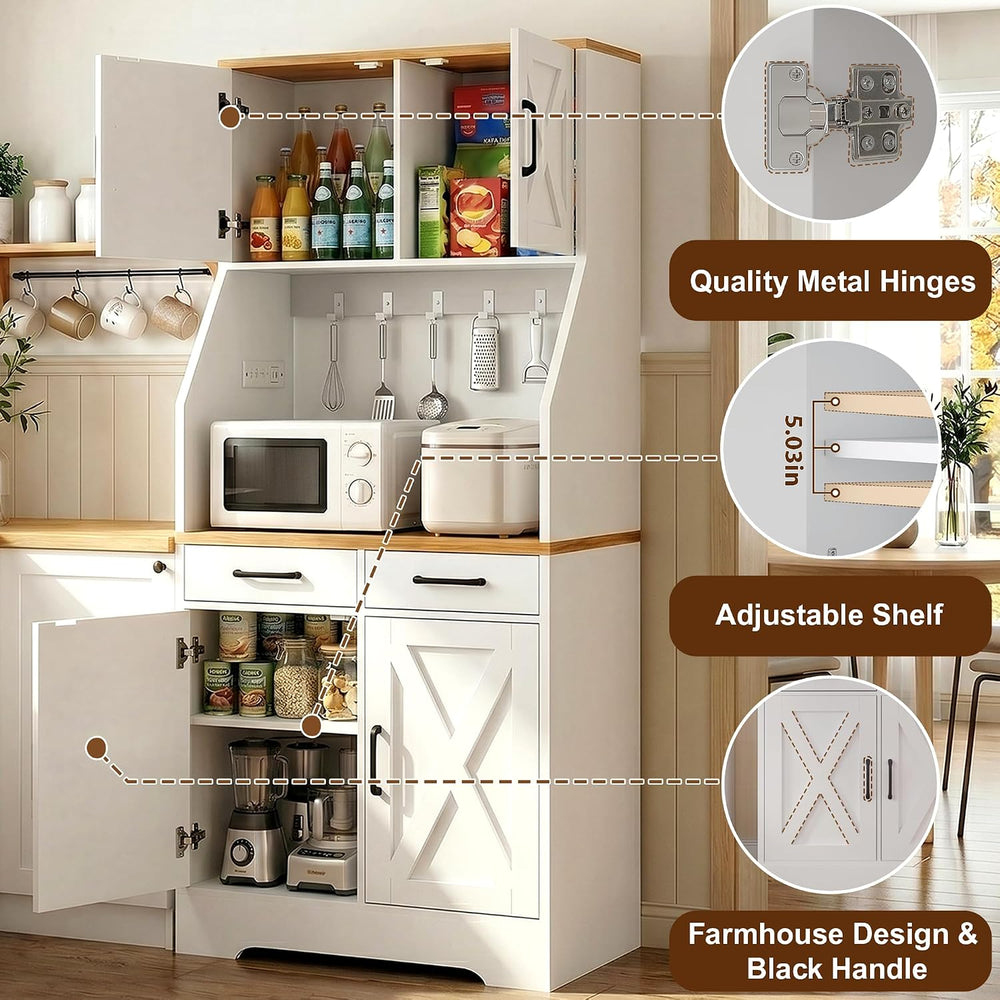 DreamDashio 73" Tall Pantry Cabinet with Charging Station & LED Ligh...