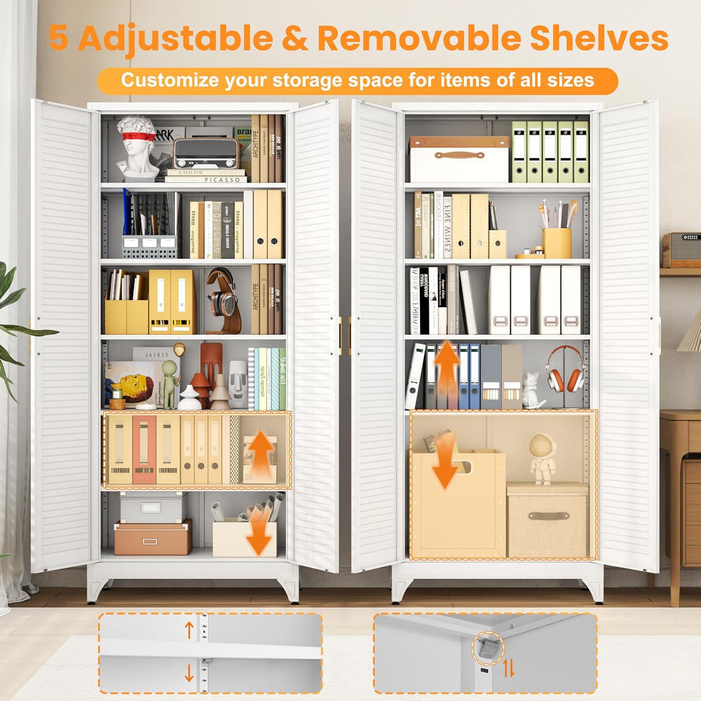 75" Metal Pantry Cabinet,Kitchen Storage Cabinet with Shelves | Louvered...