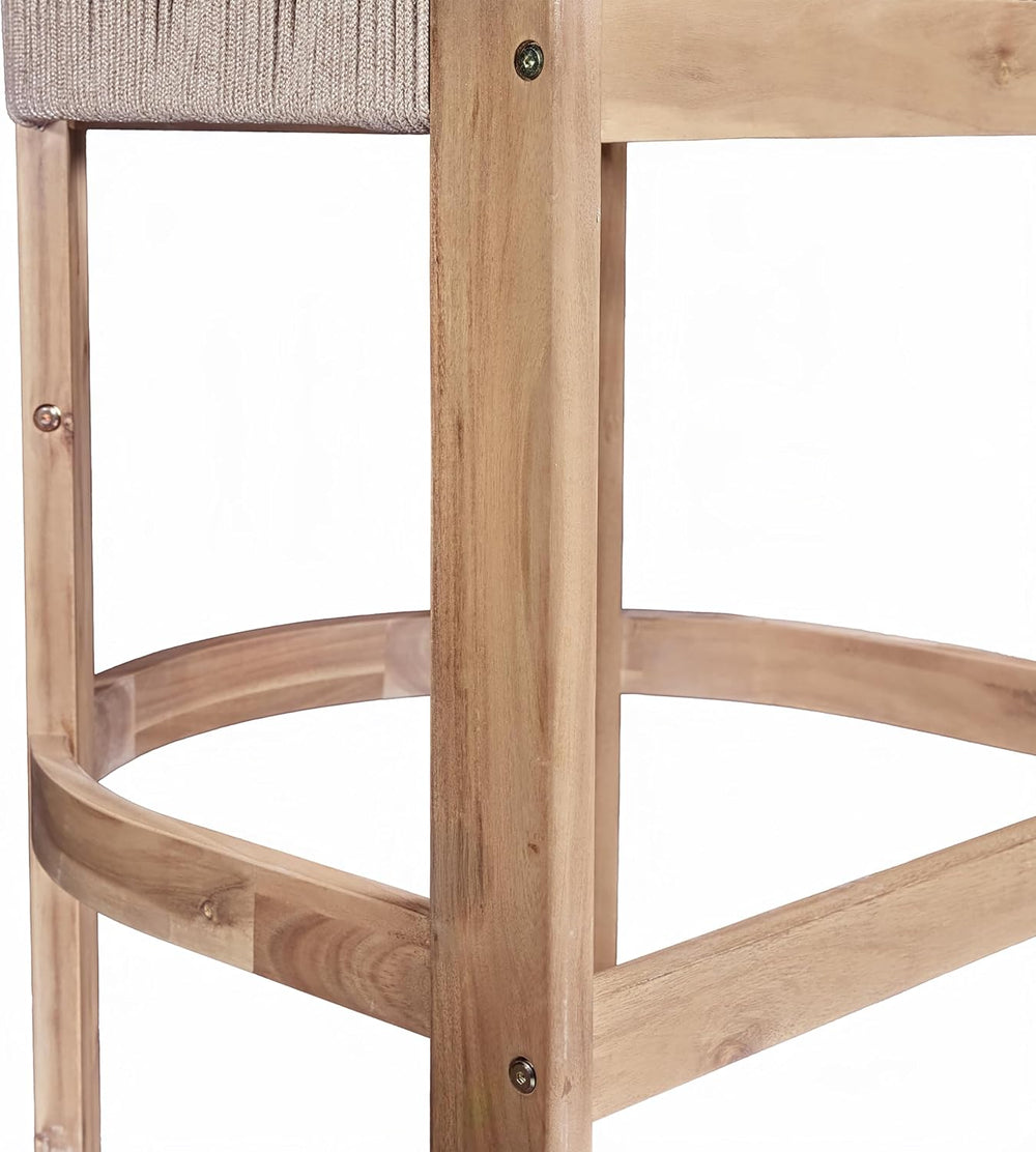 Merax Outdoor Bar Stools Set of 4, Rope Rattan Patio Barstools with Footrest ...