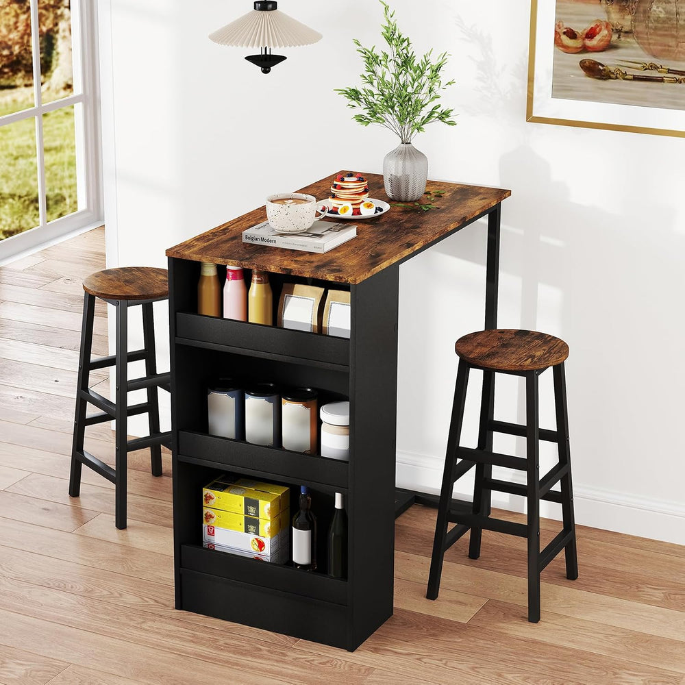 COSTWAY 3-Piece Bar Table Set, 36" Counter Height Breakfast Table with 3...
