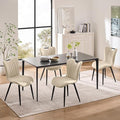 Leather Upholstered Dining Chairs Set of 4, Mid-Century Modern Kitchen Dining Room Chair with Black Metal Legs, Armless Faux Leather Accent Dinner Chairs Kitchen Side Chair, Beige