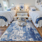 Washable Area Rugs 4'x6' Non-Slip Modern Abstract Soft for Living Room Entryway Bedroom Nursery, Print Pattern, Blue Grey Navy Gray