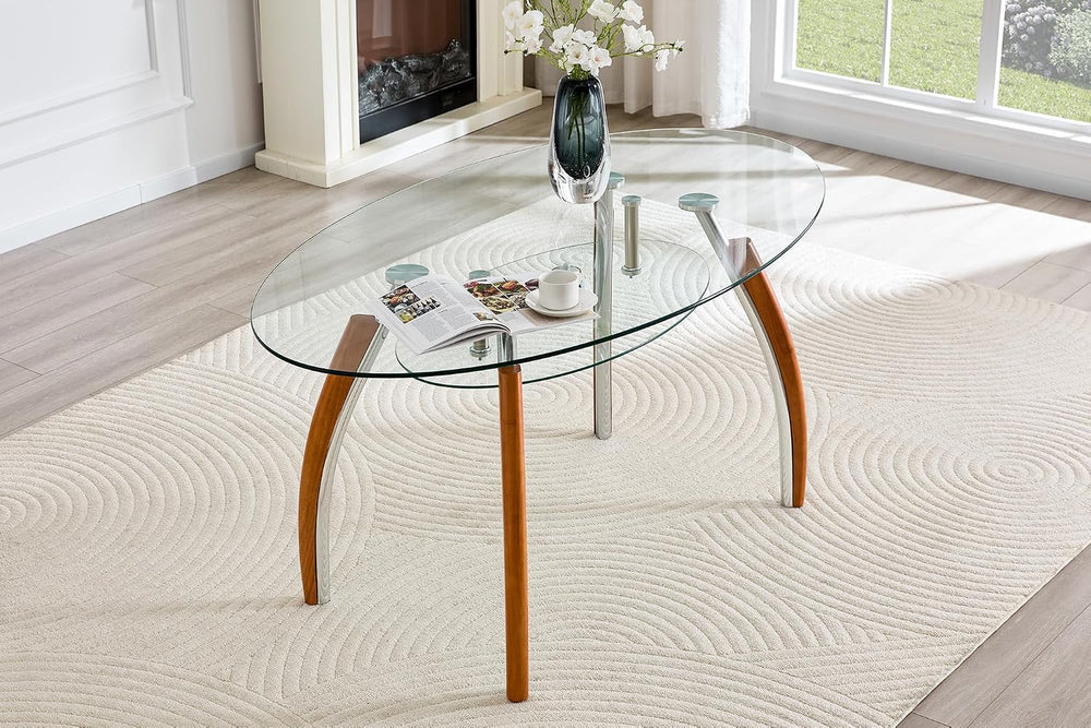 62.87" Glass Dining Table for 4-6, Modern Oval Dining Room Table with 0....