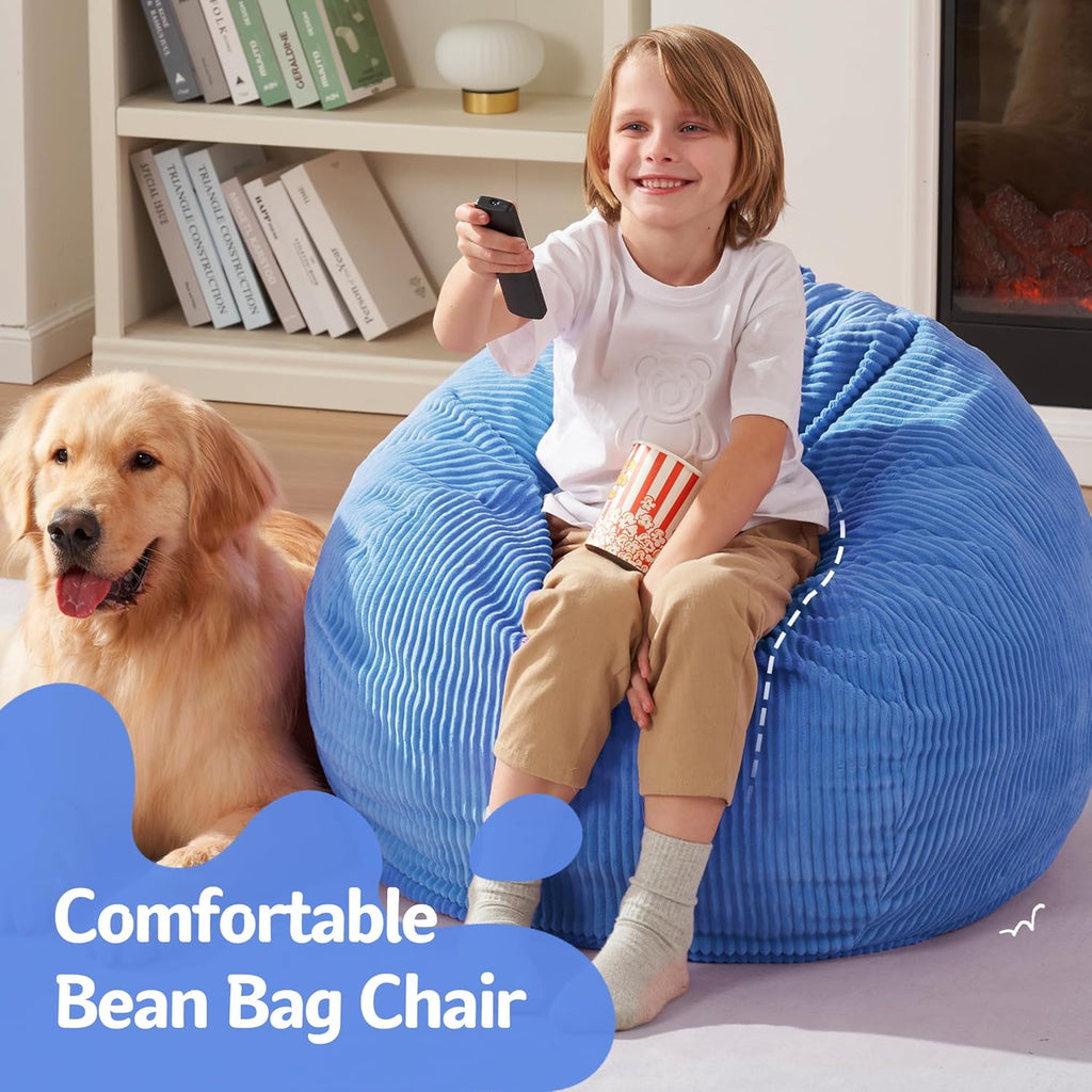 Homguava 2FT Bean Bag Chair,Teardrop Bean Bags Small Beanbag Chair with Memory Foam Filled and Ultra Soft Corduroy Cover for Living Room, Bedroom (Blue)
