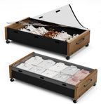KITHELP Wooden Under Bed Storage with Wheels, Rolling Under the Bed Storage Bins with Removable Lid, Metal Under Bed Drawers for Clothes and Shoes in Bedroom or Living Room(Walnut Brown-2pack)