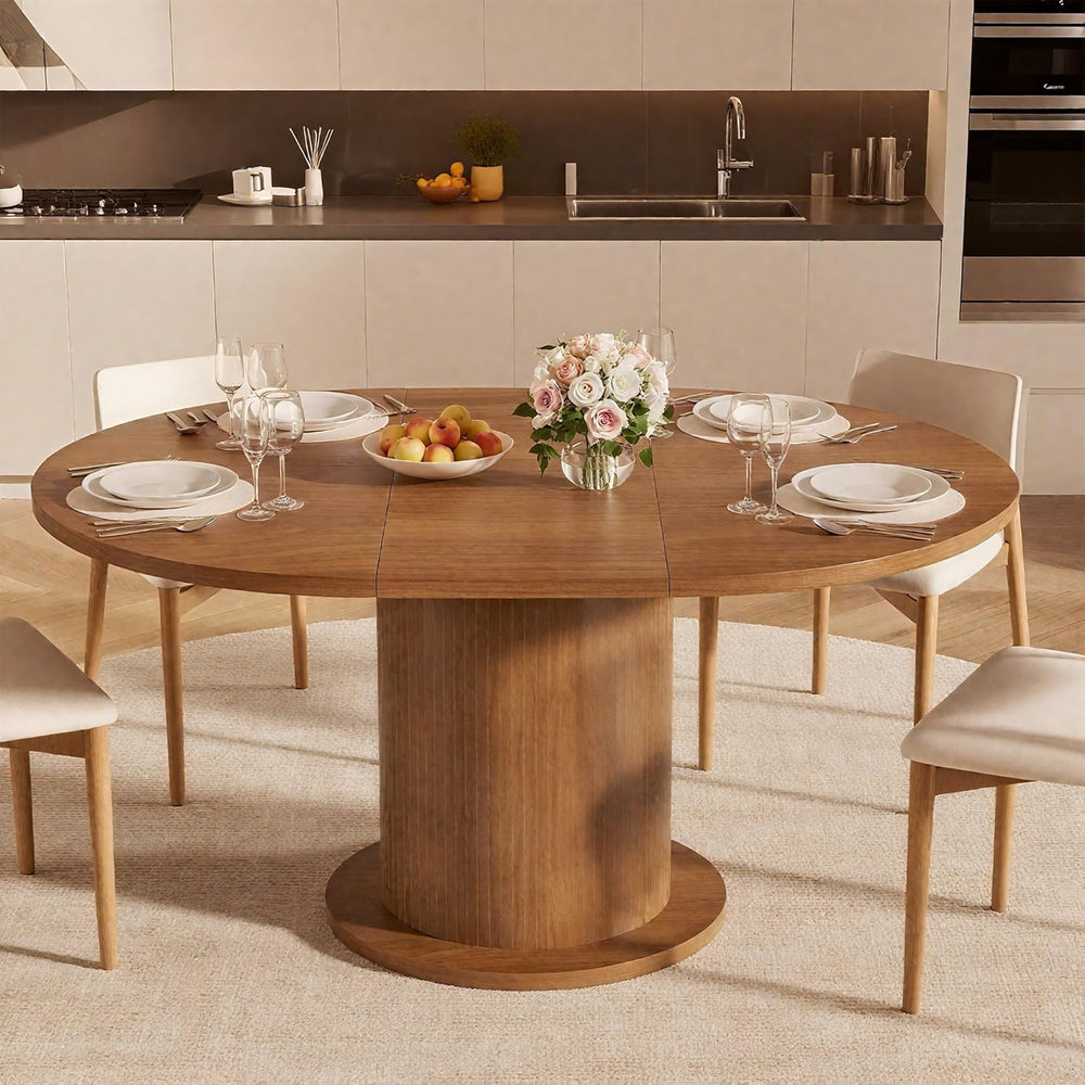 59 inch Round Dining Table for 6, Modern Farmhouse Kitchen Table, Circle Dini...