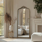 G-LEAF Vintage Baroque Full Length Floor Mirror 22"X65", Victorian Antique Mirror with Black Brush Gold Ornate Metal Frame for Fireplace Entryway Living Room Hallway Bathroom