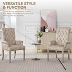 Velvet Dining Chair with Arms, Upholstered Tufted High Back Dining Room Chairs, Accent Armchair with Chrome Leg and Nailhead Trim, Kitchen Dining Living Room, Beige (Ivory)