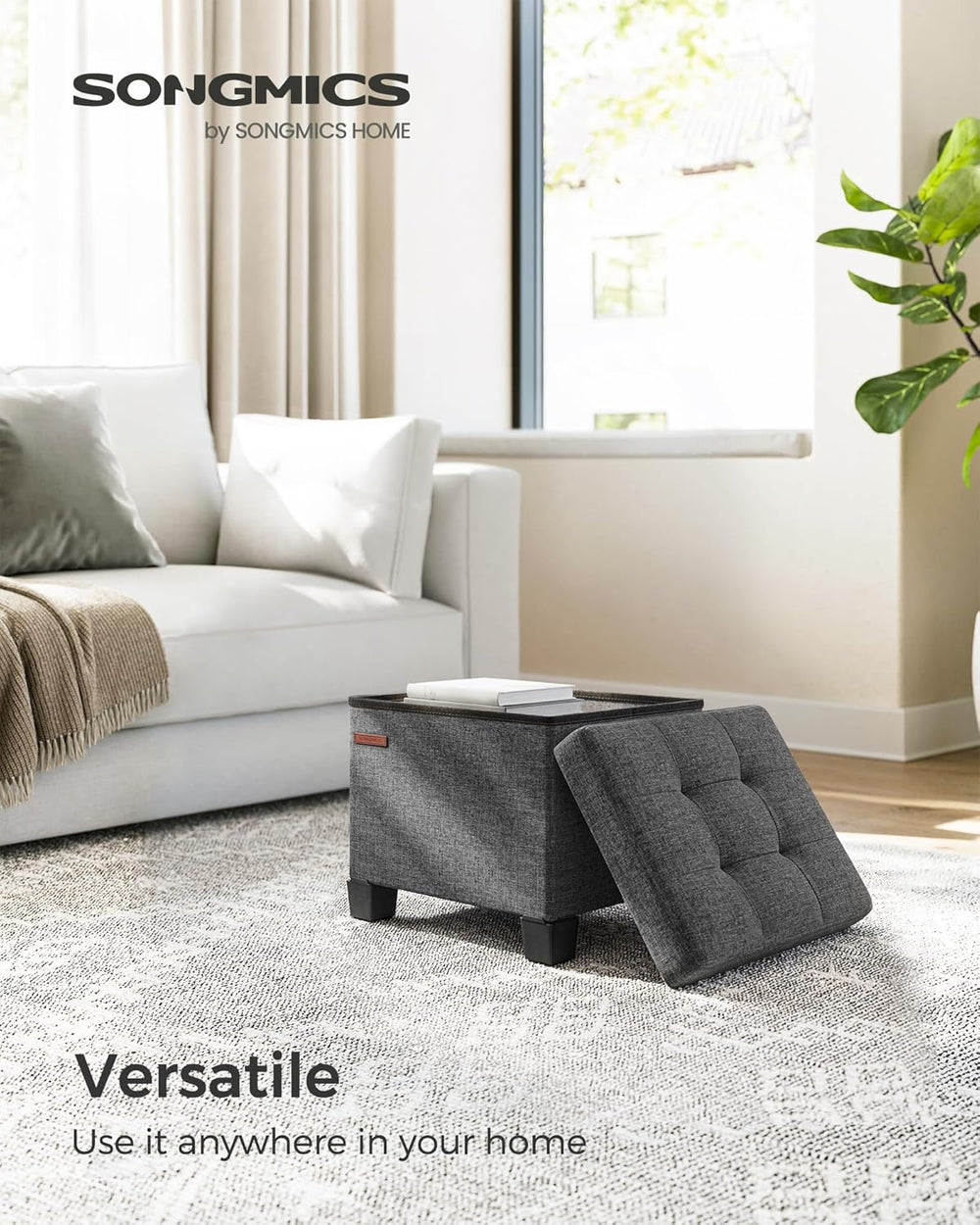 SONGMICS Storage Ottoman, Small Ottoman Foot Rest with Legs, 12.6 x 15.7 x 13...