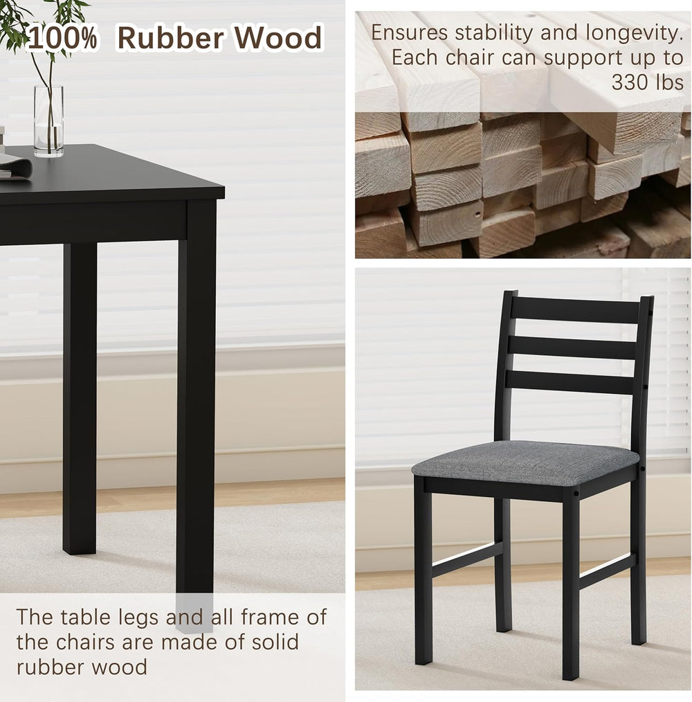 WiberWi Dining Table Set for 4, Solid Wood Kitchen Table and Chairs Set of 4,...