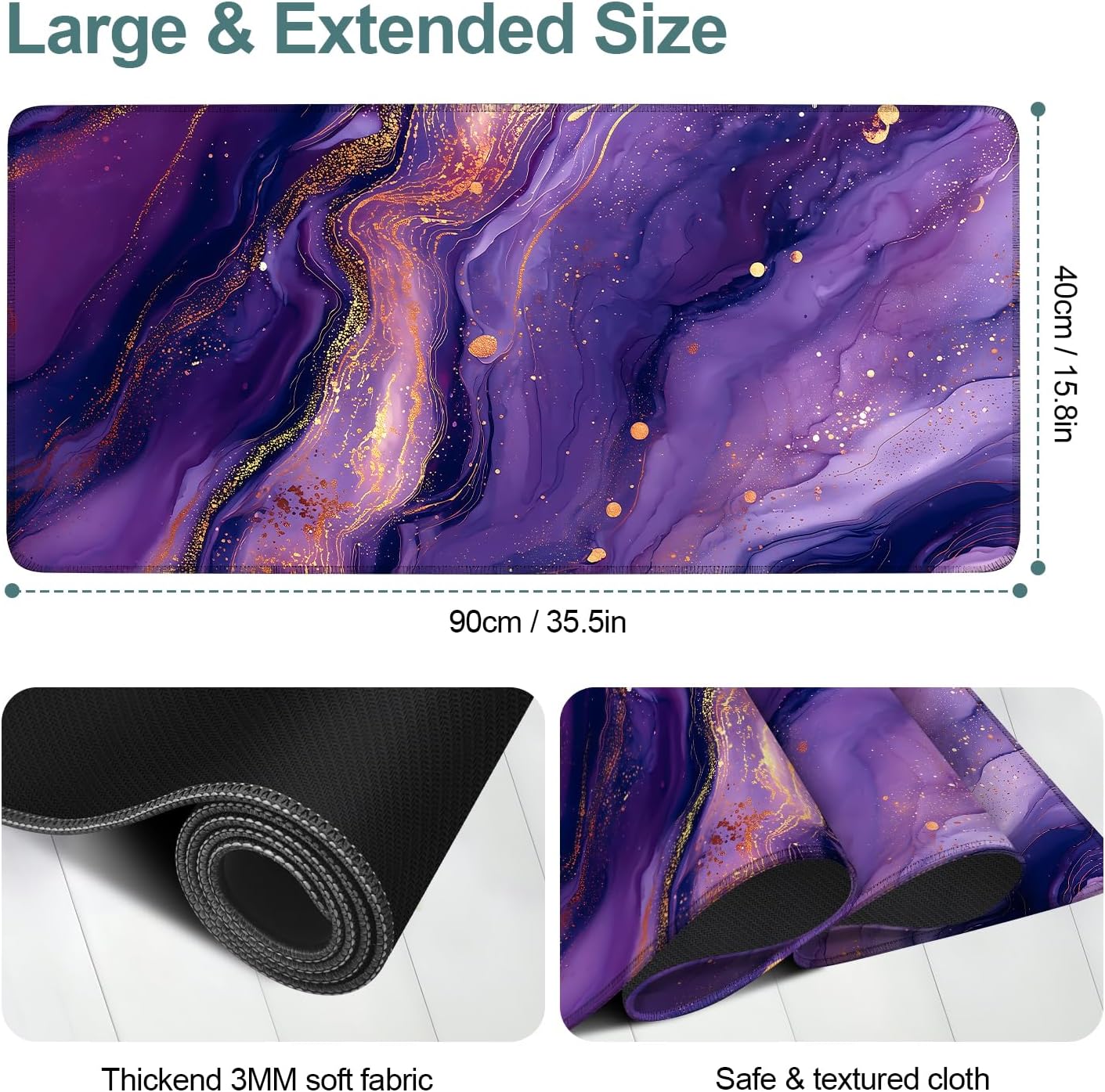 Purple Gaming Mouse Pad 35.4"x15.7"Desk Mat Anti-Slip Rubber Base & Durable Stitched Edges for Gamers Smooth Mouse Writing Surface for Desk Office/Home