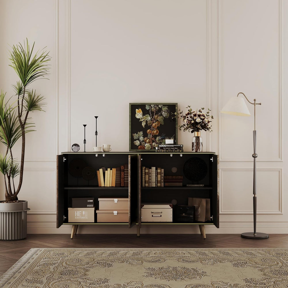 Sideboard Buffet Cabinet with Raised Shaped & Geometric Line Texture Door...