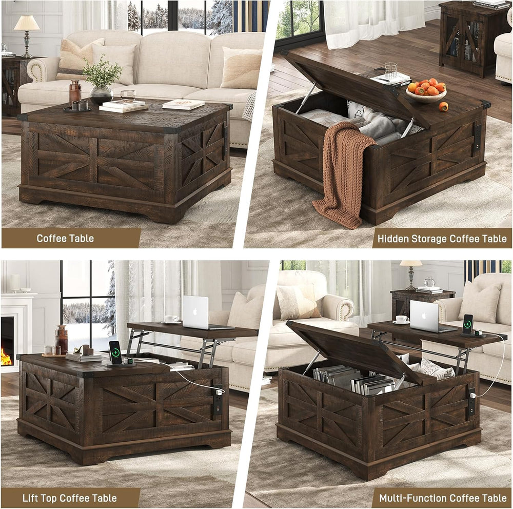Hlivelood 36" Farmhouse Movable Lift Top Coffee Table with Storage and P...