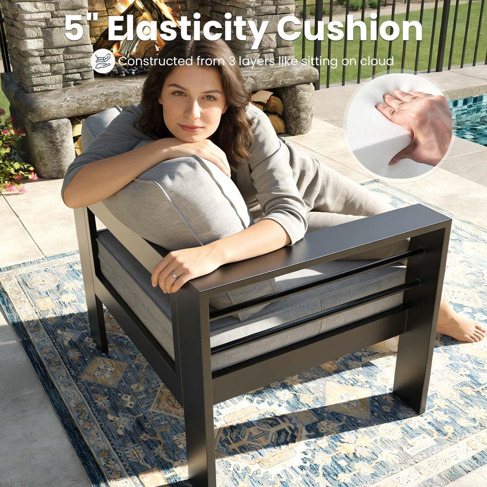 5 Pieces Modern Aluminum Patio Furniture Set, Outdoor Conversation Sets Metal...