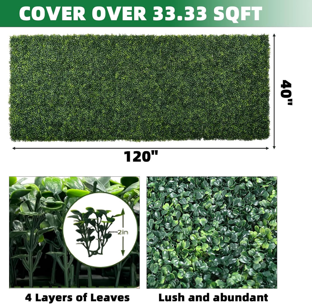 Artificial Boxwood Roll Panels with 4 Layers of Leaves, 40x120 in (33.33 sqft...