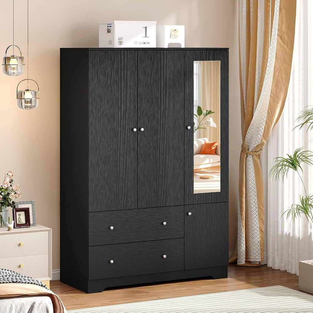 VINGLI Armoire Wardrobe Closet with Doors and Mirror,47" W Wardrobe Cabi...