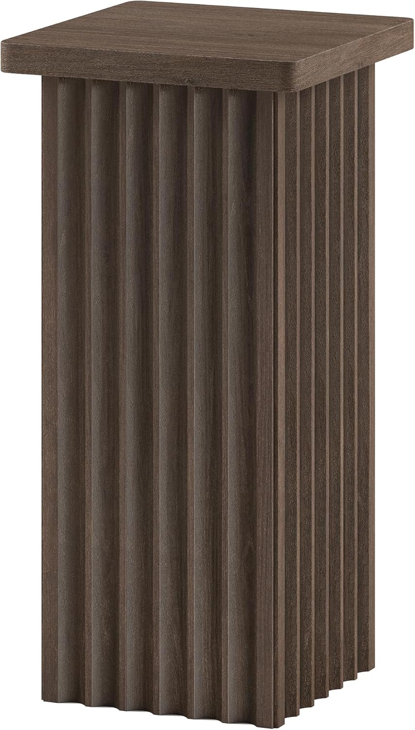 Henn&Hart 11" Fluted Modern Square End Table, Ribbed Side Table, Nig...