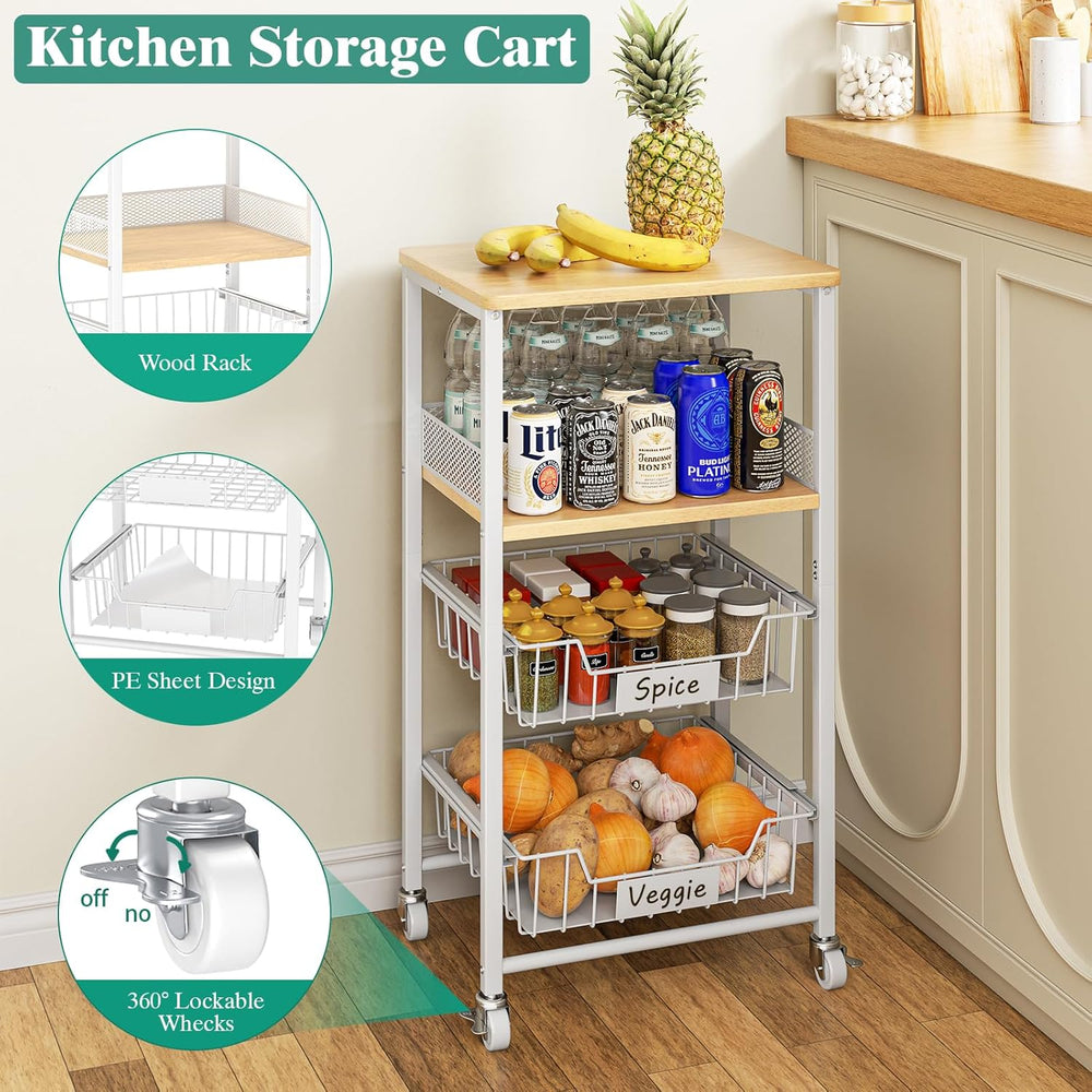 Giwil Vegetable Fruit Basket for Kitchen Pantry Organizers Storage, 4-Tier Ut...