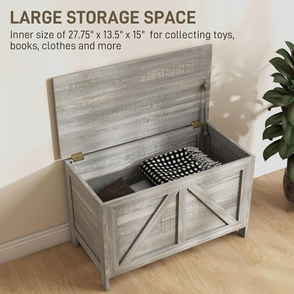 HOMCOM 30" Farmhouse Storage Bench Lift Top Storage Chest in Light Gray ...