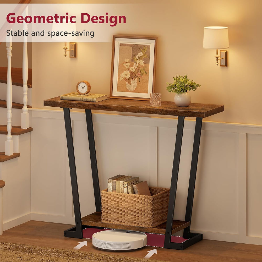 2 Tier Narrow Console Table, 31.5'' Entryway Table, Rustic Brown | In...