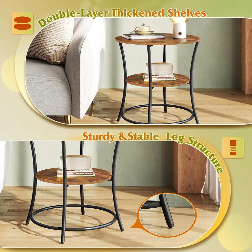 WLIVE Side Table, Round End Table with 2 Storage Shelves for Living Room, Bed...