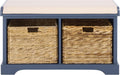 SAFAVIEH Furniture - Freddy 2-Basket Storage Bench - Blue - Solid Wood - Coastal Basket Storage Design - Ideal for Entryway, Living Room, Hallway, 18" Seat Height - Fully Assembled (AMH5736K)