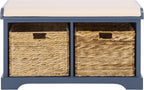 SAFAVIEH Furniture - Freddy 2-Basket Storage Bench - Blue - Solid Wood - Coastal Basket Storage Design - Ideal for Entryway, Living Room, Hallway, 18" Seat Height - Fully Assembled (AMH5736K)