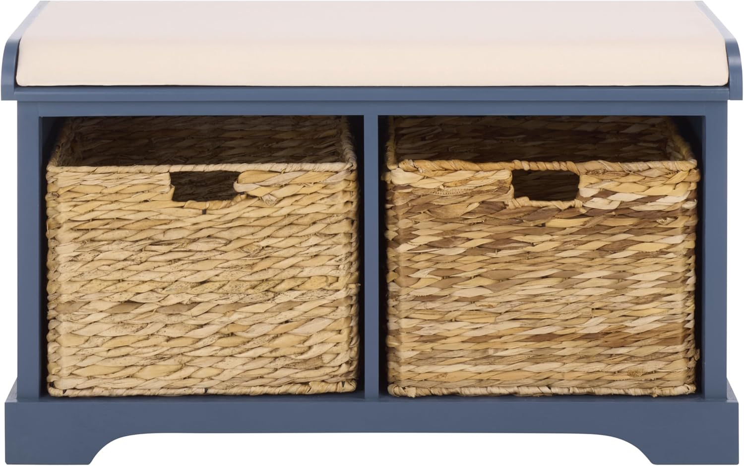 SAFAVIEH Furniture - Freddy 2-Basket Storage Bench - Blue - Solid Wood - Coastal Basket Storage Design - Ideal for Entryway, Living Room, Hallway, 18" Seat Height - Fully Assembled (AMH5736K)