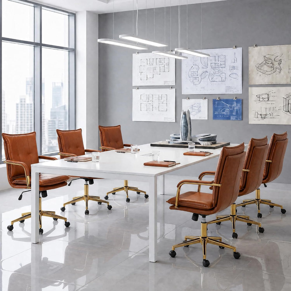 MOJAY Mid-Back Ergonomic Leather Office Chair, Modern Upholstered Executive D...